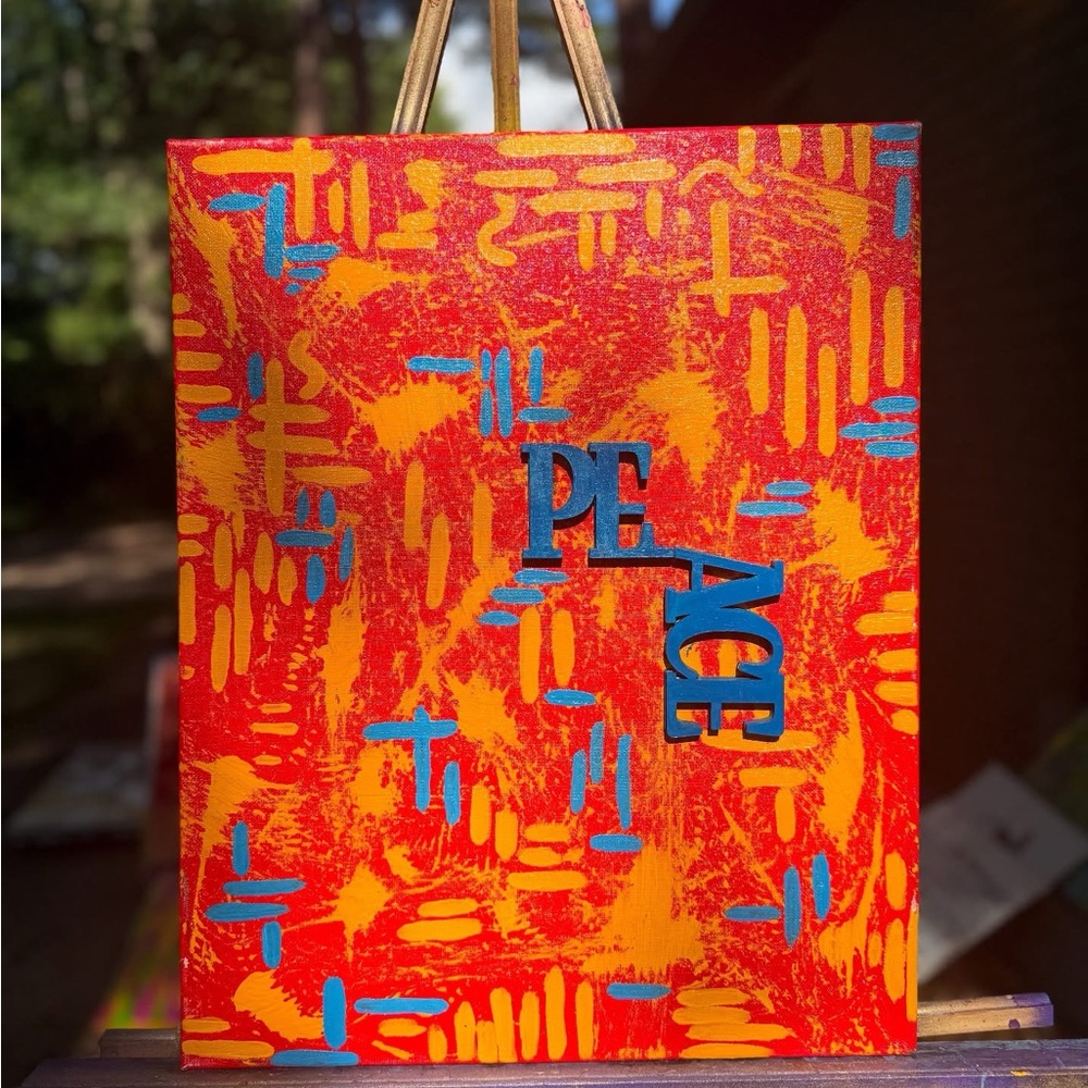 Vibrant Peace Canvas Art in Red, Orange, and Blue